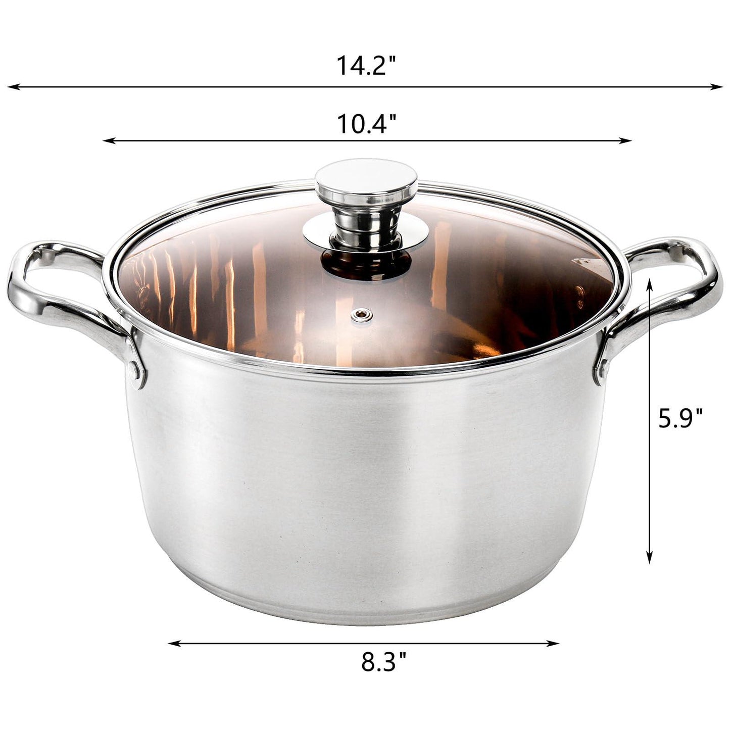 ZEAYEA Stainless Steel Stockpot, 5.8 Quart Cooking Pot with Glass Lid, Soup Pasta Pot with Double Heatproof Handles for Stew, Sauce and Reheat Food, Dishwasher Safe - CookCave