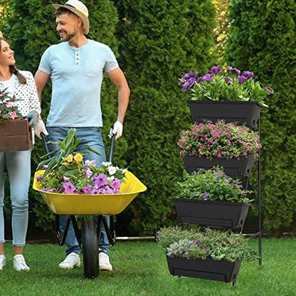 OYEAL Raised Garden Bed 4 Tier Vertical Garden Planter Indoor Outdoor Raised Planter Box with Legs Elevated Herb Garden Planter for Flowers Vegetables Plants, Black - CookCave