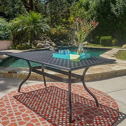 Christopher Knight Home Cayman Cast Aluminum Rectangle Table, Black Sand - CookCave