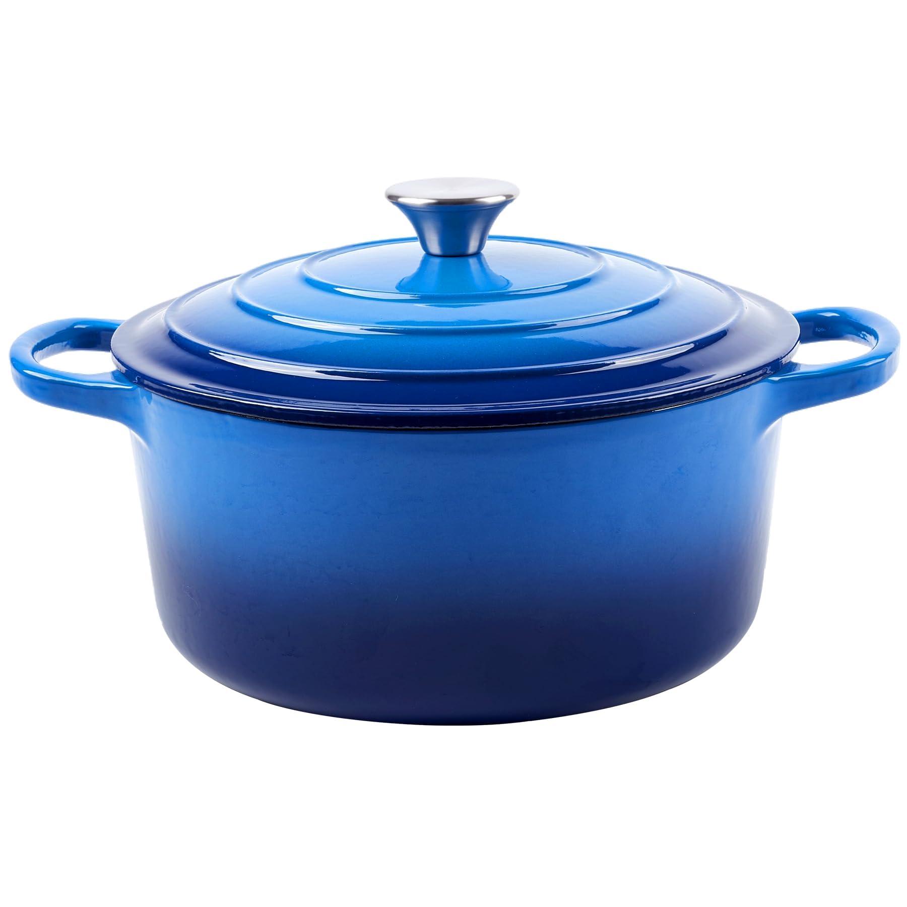 6 Quart Enameled Cast Iron Dutch Oven with Lid - Big Dual Handles - Oven Safe up to 500°F - Classic Round Pot for Versatile Cooking Blue - CookCave