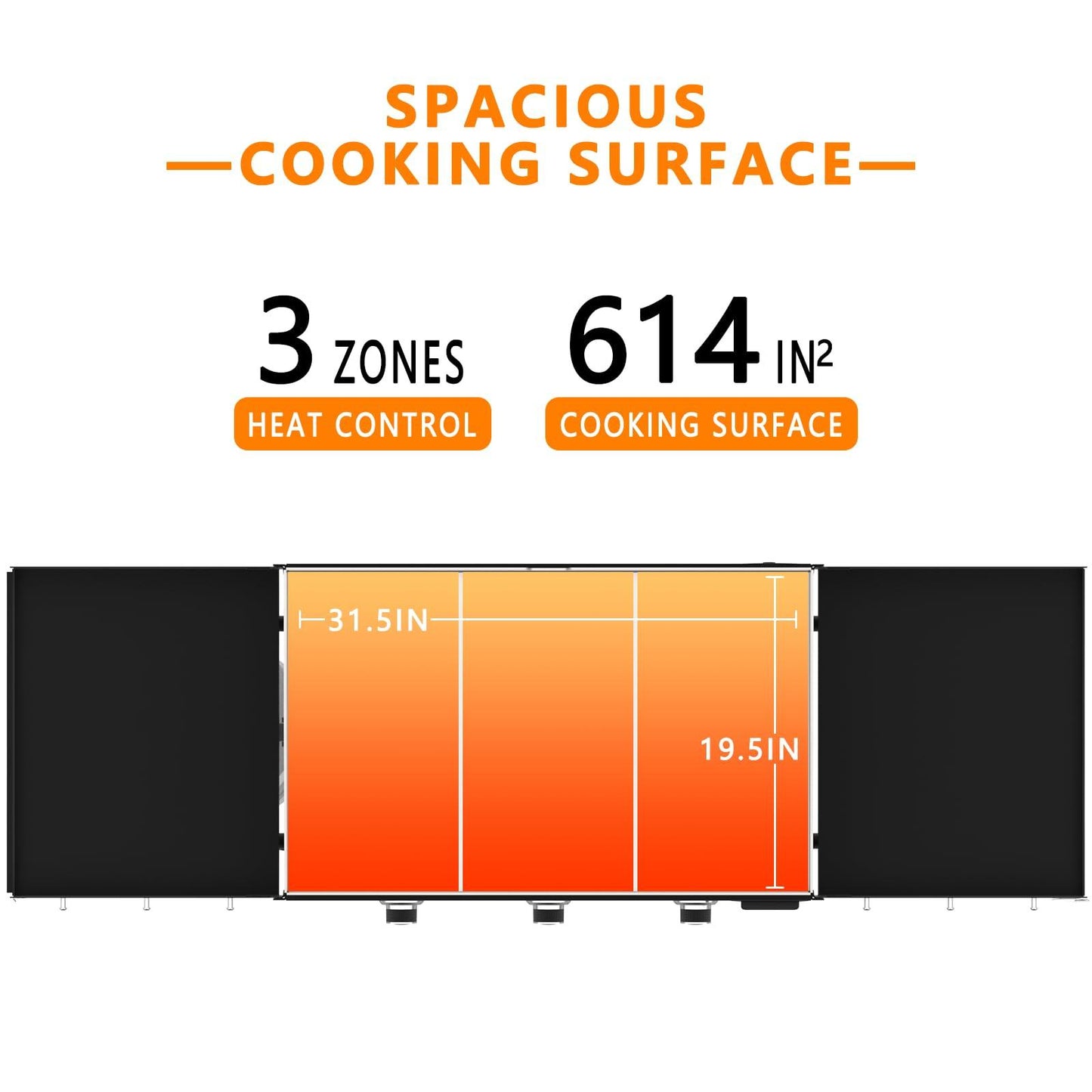 SKOK Foldable Gas Griddle-31.5 Inch Outdoor Propane Griddle, Portable Flat Top Gas Grill -45000 BTU Propane Fuelled, 3 Burners Table Top Griddle Station with Side Shelves - CookCave