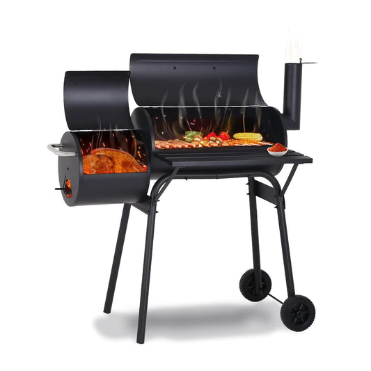 Charcoal Grills Outdoor Barbecue Grill Offset Smoker Portable BBQ Grill with Wheels for Backyard Camping Picnics - CookCave