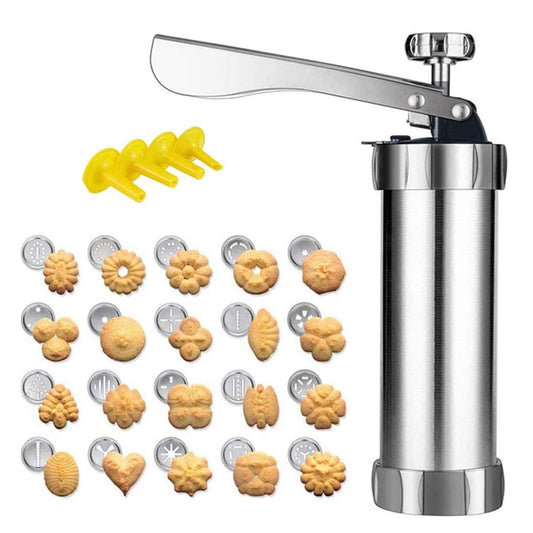 Cookie Press Gun Kit, Stainless Steel Cookie/Cake Icing Decoration Press Gun Kit with 20 Discs and 4 Nozzles for Home DIY, Cupcake Donut Churro Maker and Decoration - CookCave