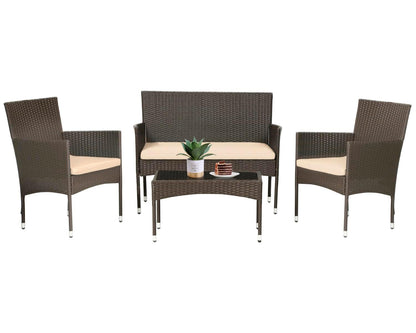 FDW Patio Furniture Set 4 Pieces Outdoor Rattan Chair Wicker Sofa Garden Conversation Bistro Sets for Yard (Brown) - CookCave