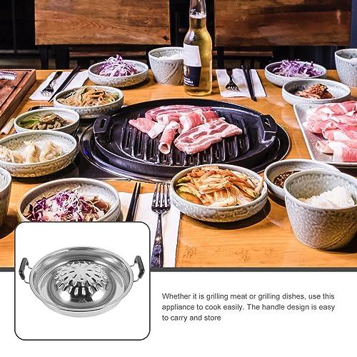 ABOOFAN Thai Korean BBQ Grill Pan Stainless Steel Barbecue Grill Topper Camping BBQ Pan for Shabu Vegetable Egg Pork Beef Meat Garlic Korean Cookware Silver - CookCave