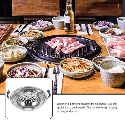 ABOOFAN Thai Korean BBQ Grill Pan Stainless Steel Barbecue Grill Topper Camping BBQ Pan for Shabu Vegetable Egg Pork Beef Meat Garlic Korean Cookware Silver - CookCave