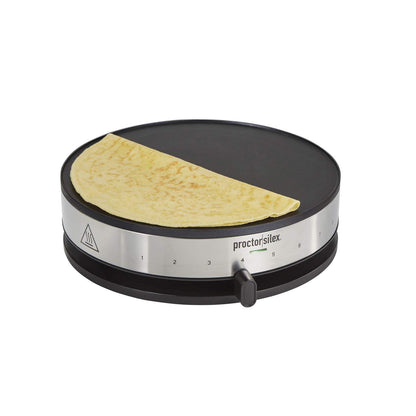 Proctor Silex Electric Crepe Maker with 13” Nonstick Griddle for Eggs, Pancakes, Omelets and Quesadillas, with Temperature Control, Spatula, Spreader, Batter Cup, Stainless Steel (38400PS) - CookCave