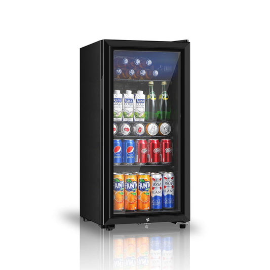 Saeoola Beverage Refrigerator, 3.2 Cu.ft Mini Fridge with Double Glass Door, Cooler for Soda, Beer or Wine for Home, Office or Bar with Adjustable Removable Shelves (Black) - CookCave