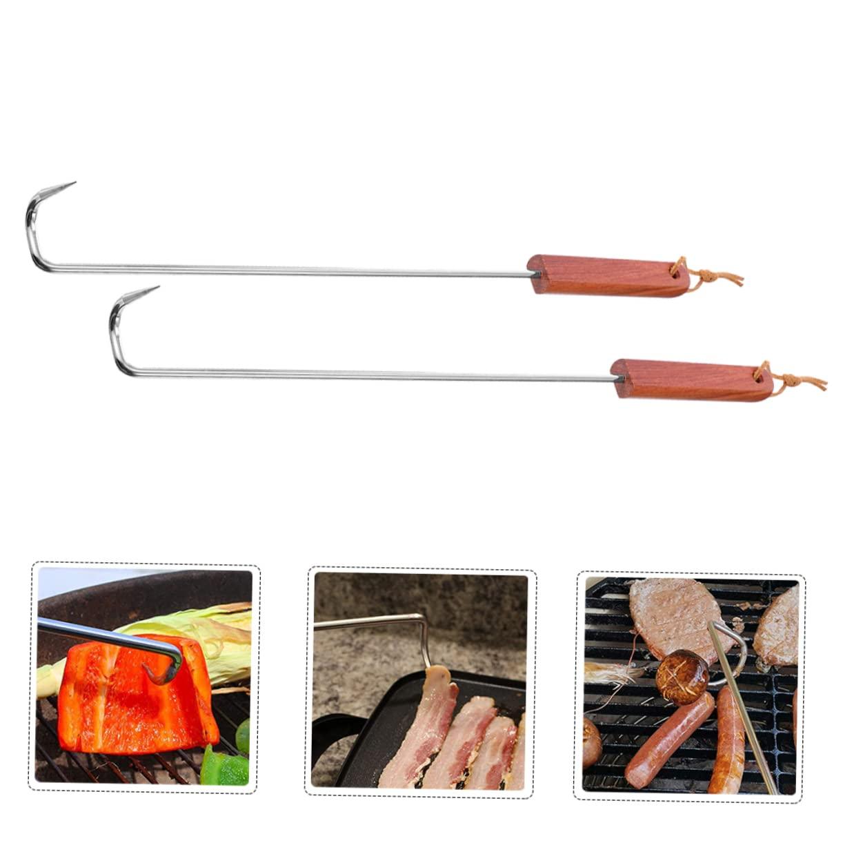 BESTOYARD 2pcs Meat Fork Lamb Chops Fork Bbq Meat Hook Bbq Flipper Tool Meat Hook Grilling Fire Pit Fork Grilling Tools Braids Accessories Barbecue Meat Hook Outdoor Marshmallow Wooden - CookCave