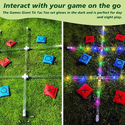 Outdoor Toss Games for Adult and Kids, Giant Tic Tac Toe Game with LED Light, Classical Board Yard Game Sandbag Game for Famlily, Party, Travel(4ft x 4ft) - CookCave