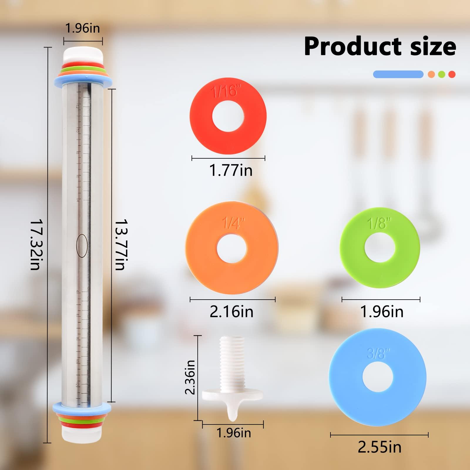 Adjustable Rolling Pin With 4 Thickness Rings, Stainless Steel Dough Roller Pizza Roller Handle Press Design With Measurement Guide For Baking, Fondant, Pizza, Pie Crust, Cookie - CookCave