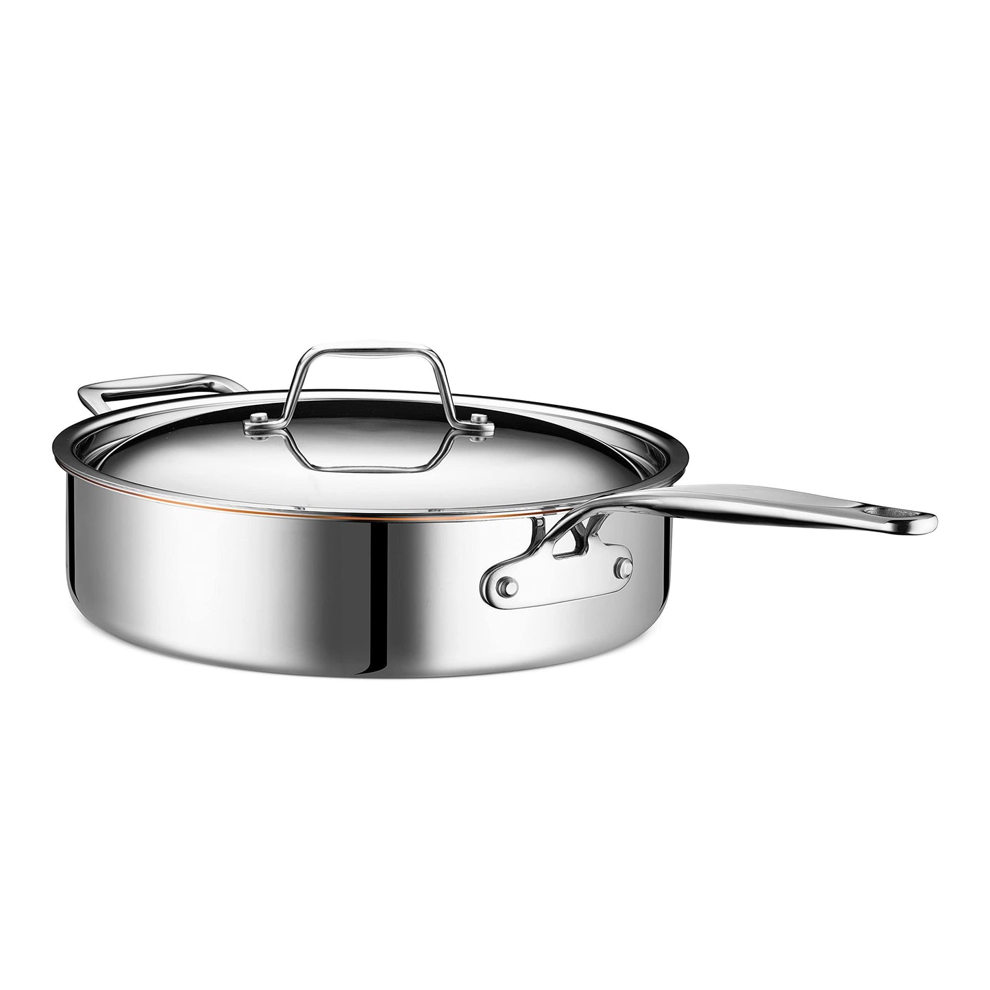 Legend 5 Quart 10" Saute Pan w/Lid Copper Core 5 ply Stainless Steel | Home Chef Grade Clad Deep 5qt 5ply Large Sauté Pot | For Cooking Soup, Steamer | All Surface, Induction & Oven Safe Cookware - CookCave