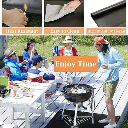 Grill Mats for Outdoor Grill with Holes, 36×50 inch Under Grill Mat, Grill Mats for Outdoor Grill Deck Protector, Indoor Fireplace Mats Fire Pit Mats, Easy to Clean Reusable Outdoor Grill Mat - CookCave