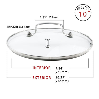 Tighall 10" Tempered Glass Lid with Steam Vent Hole Universal Pan Pot Clear Cookware Lid Replacement with Holder Handle, Stainless Steel Rim, Fits for Pots/Pan/Electric Pressure Cooker - CookCave