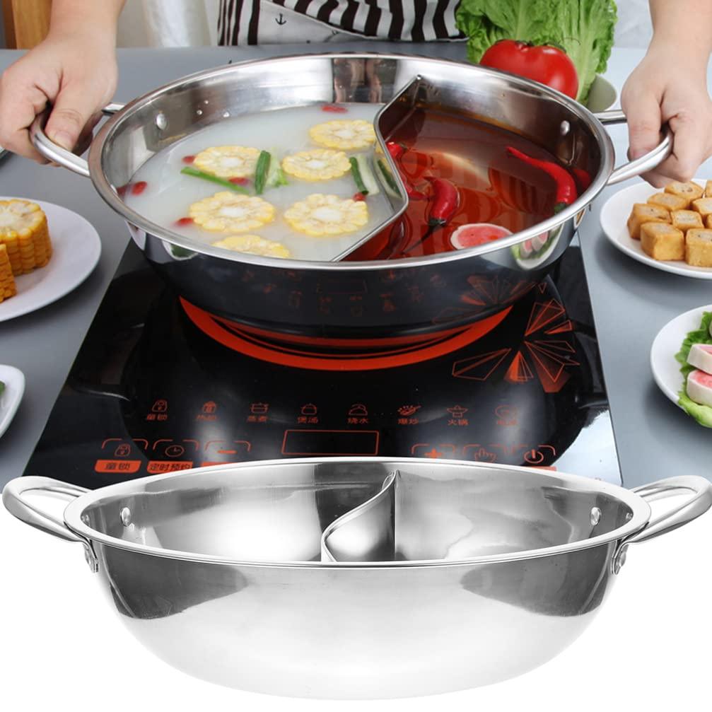 CALLARON Stainless Steel Cookware Two- Flavor Divided Hot Pot Pan 26cm Stainless Steel Shabu Shabu Hot Pot Mandarin Duck Pot Kitchen Soup Cooking Basin Stock Pot Ramen Cooker - CookCave