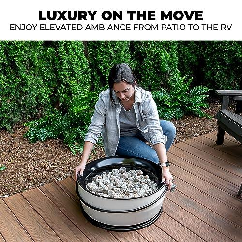 Outland Living Large Outdoor Propane Gas Fire Pit for Outside, 60,000 BTU/h, 24 inch with Lid - Modern Lake Country 800 Fire Bowl Firepit for Patio, Black - CookCave