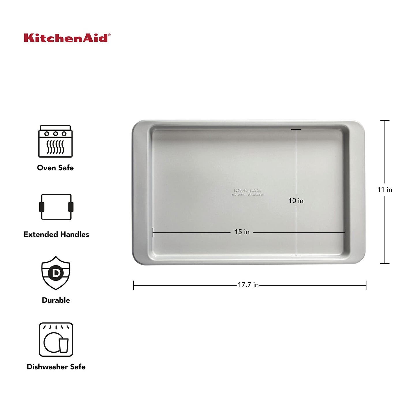KitchenAid Nonstick Aluminized Steel Baking Sheet, 10x15-Inch, Silver - CookCave