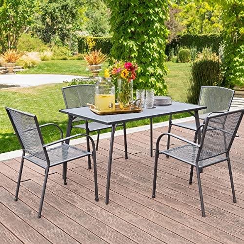 AECOJOY 51”x31” Metal Patio Dining Table Rectangular Steel Outdoor Table, Weather-Resistant Table with 1.73" Umbrella Hole for Lawn Backyard Garden, Dark Grey - CookCave