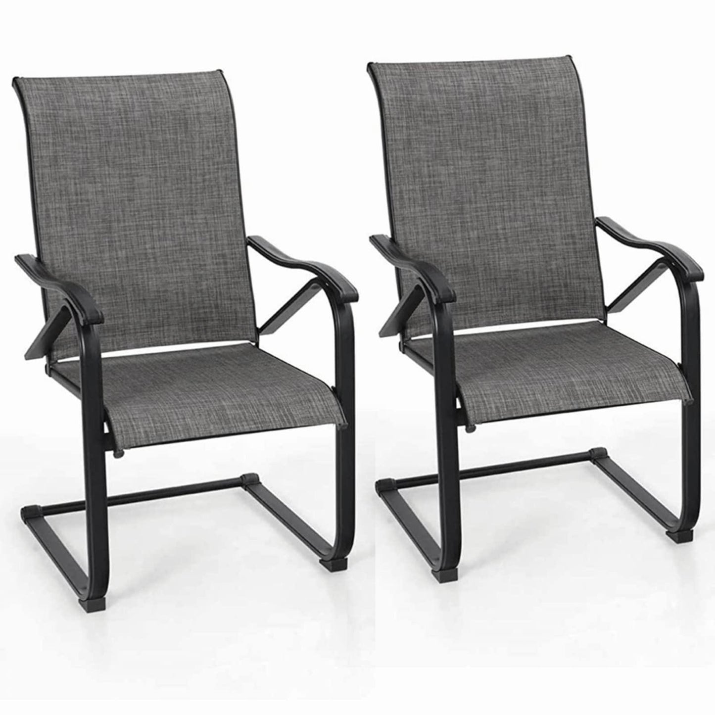 MFSTUDIO Outdoor Sling Dining Chair, 2 PCS Heavy Duty Spring Motion Patio Weather Resistant Dining Chair, Tan Color, 300LBS - CookCave