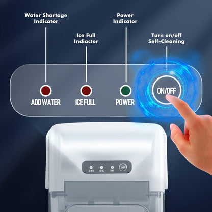 Ice Makers Countertop with Self-Cleaning, 26.5Lbs/24Hrs, 9 Cubes Ice Ready in 6 Mins, Portable Ice Maker with Ice Scoop/Basket for Home/Kitchen/Office/Bar, White(with Handle) - CookCave