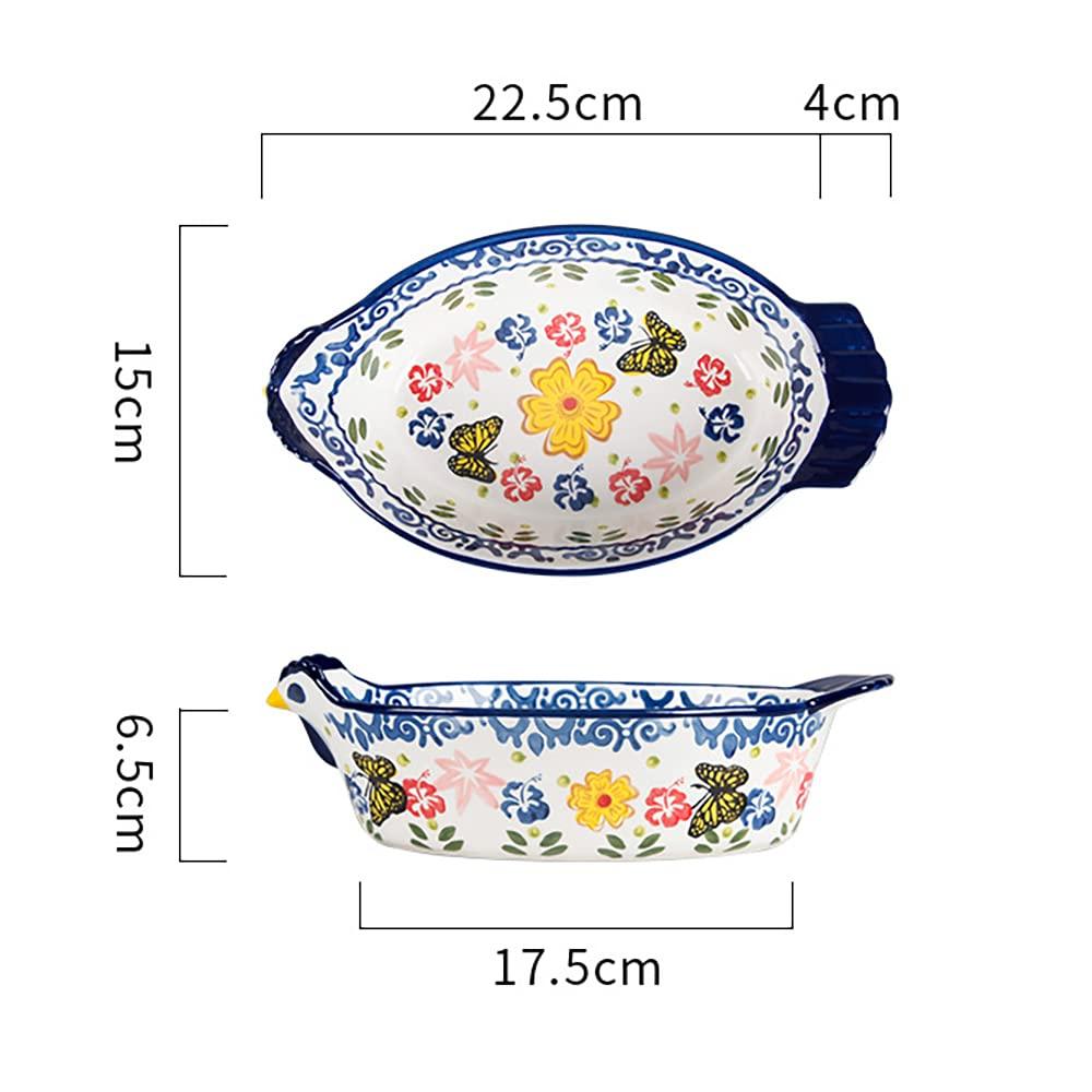 Bicuzat Vintage Butterfly and Flower Pattern Pie Pan, Chicken Shape Ceramic Bakeware Casserole Dish Baking Pan Bakers Lasagna Pans Soup Bowl Baking Dish for Oven to Table-Blue-25 OZ - CookCave