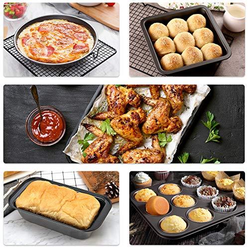 Nonstick Bakeware Set, 5 Pcs Bakeware Include Cookie Sheet, Loaf Pan, Square Pan, Round Cake Pan, 12 Cups Muffin Pan - CookCave