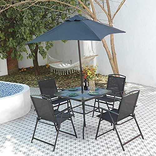 Bylring Patio Folding Sling Dining Chairs Portable Outdoor Indoor Backrest Household Seats for Outside Lawn Garden Balcony Pool Yard with Armrest Set of 4(Black) - CookCave