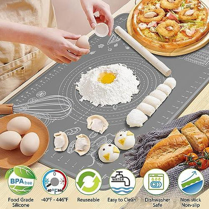 Silicone Pastry Mat Extra Thick Non-stick Baking Mat, 32" x 24" Rolling Dough With Measurements Non-slip Silicone Mat, Kneading Mat, Counter Mat, Dough Mat with Edge Heightening - CookCave