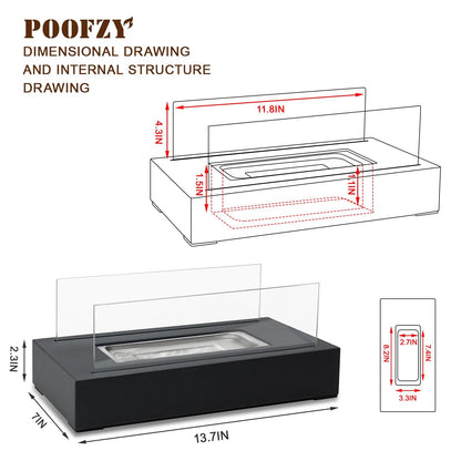 Poofzy Portable Fireplace Indoor Outdoor, Table Top Firepit with Flame Snuffer & Funnel - 13.8 x 7 x 5.7 Inch - CookCave