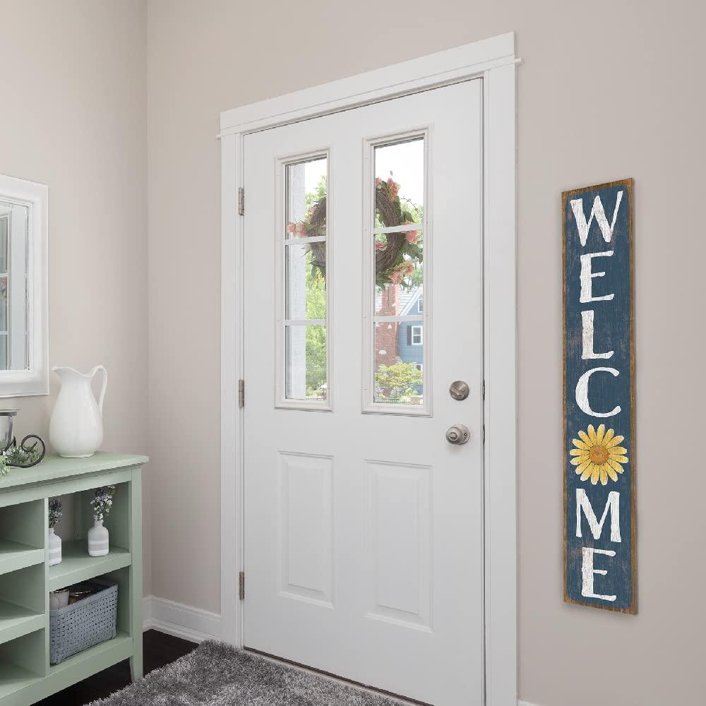 My Word! Welcome Yellow Daisy Porch Board Welcome Sign and Porch Leaner for Front Door Porch Deck Patio or Wall - Indoor Outdoor Spring Farmhouse Rustic Vertical Porch and Yard Decor – 8”x46.5” - CookCave