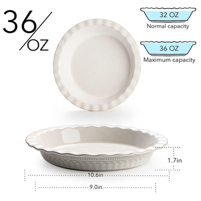 MIKIGEY Ceramic Pie Pan for Baking, 9 inch Pie Pans Set of 2, Round Pie Dish for Dessert Kitchen, Farmhouse Vintage Color Pie Plate, Oven & Dishwasher Safe, Off-White - CookCave