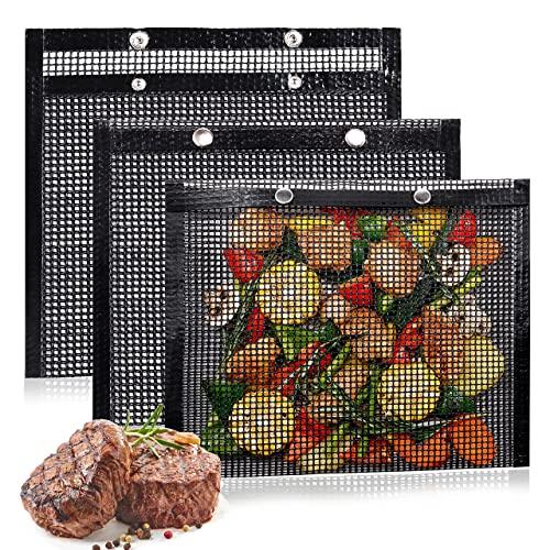 BBQ Mesh Grill Bags for Outdoor Grill Reusable, 3 PCS Non-Stick Barbecue Bags for Charcoal Gas Electric Grills Smokers BBQ Veggie Grill Bags for Cooking Vegetables Grilling Bag Pouches Heat-Resistant - CookCave