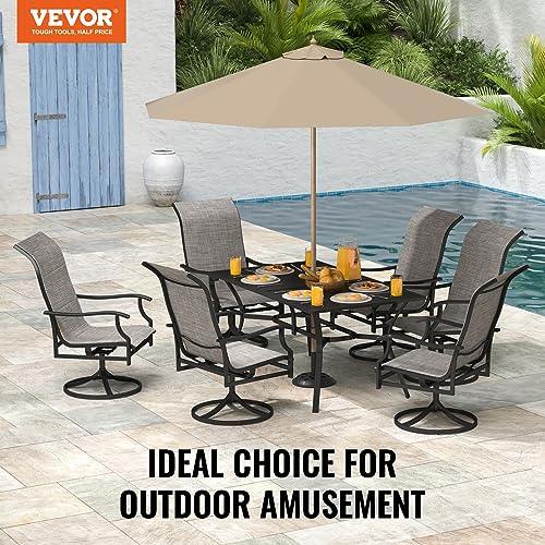 VEVOR 7 Pieces Patio Dining Set, Outdoor Furniture Table and Swivel Chairs Set, All Weather Garden Furniture Table Sets, Iron Patio Conversation Set with Umbrella Hole, For Lawn, Deck, Backyard, Black - CookCave