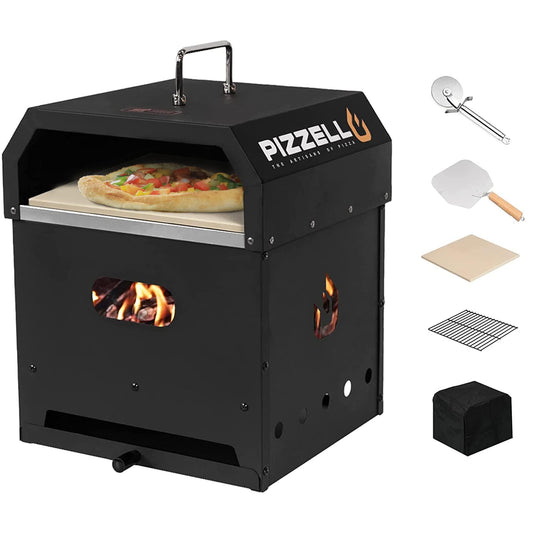 PIZZELLO Outdoor Pizza Oven 4 in 1 Wood Fired 2-Layer Detachable Outside Ovens With Pizza Stone, Pizza Peel, Cover, Cooking Grill Grate, Pizzello Gusto - CookCave