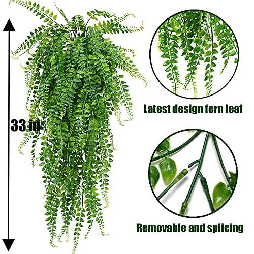 SzJias Artificial Hanging Plants Ferns Faux Fake Plants for Patio Porch Outdoor Decor (2 Pcs) - CookCave