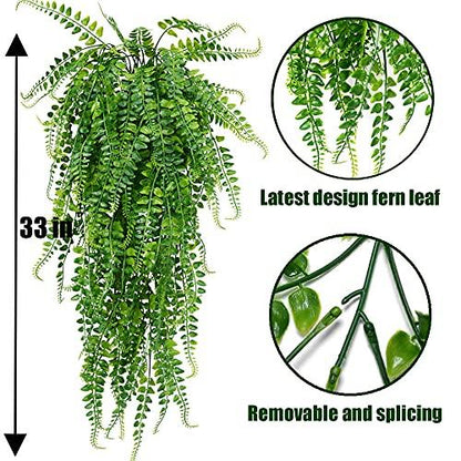 SzJias Artificial Hanging Plants Ferns Faux Fake Plants for Patio Porch Outdoor Decor (2 Pcs) - CookCave
