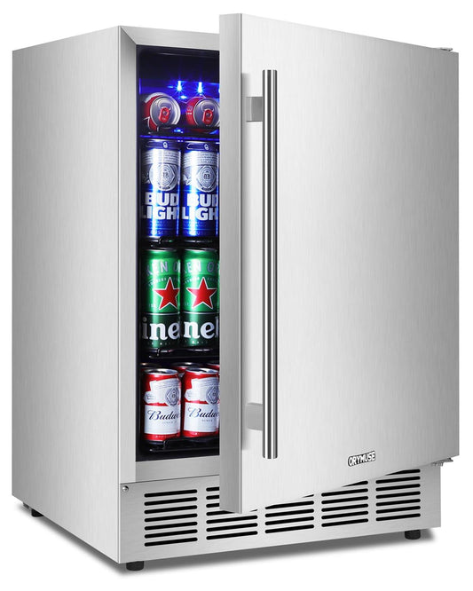 ORYMUSE Outdoor Refrigerator, 24 Inch Undercounter Outdoor Beverage Cooler Fridge with Stainless Steel Seamless Door Can Hold 180 Cans w/Powerful Cooling Compressor for Patio Kitchen and Commercial - CookCave