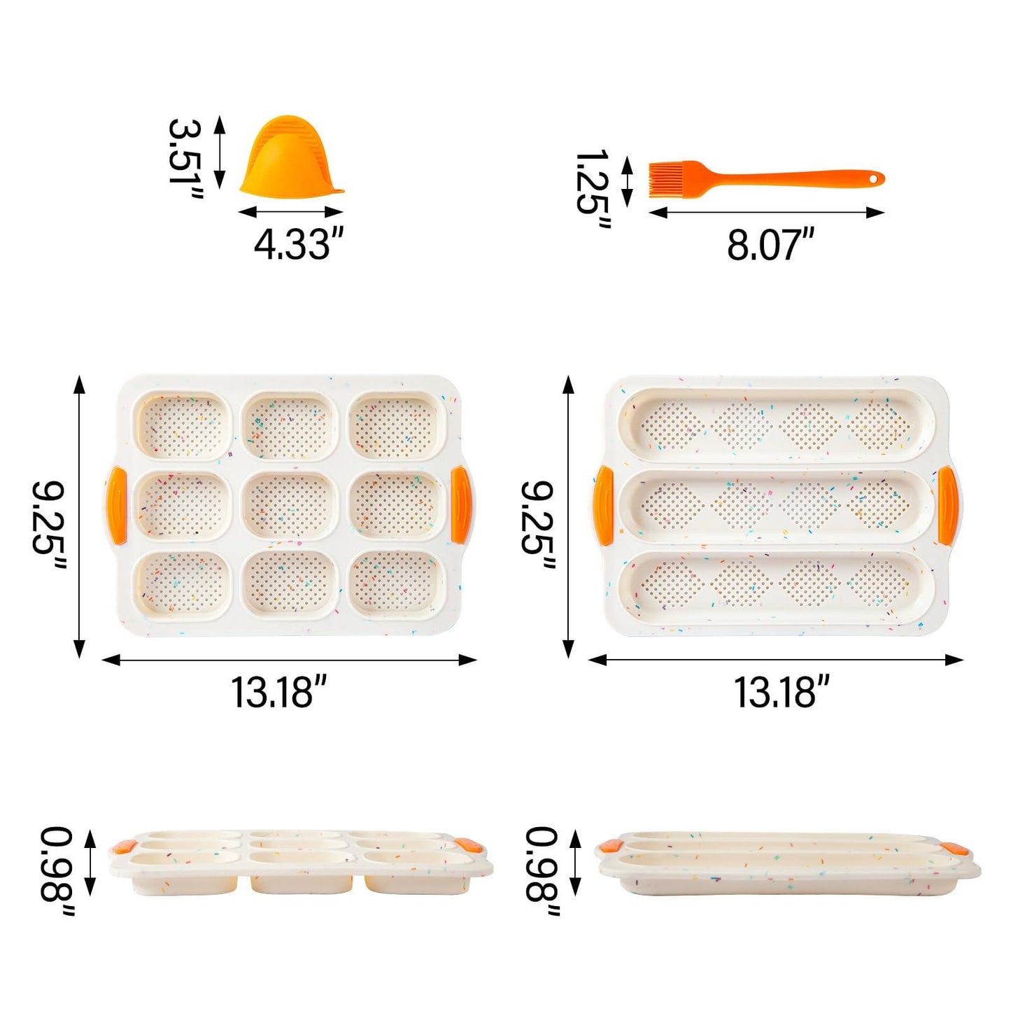 Codcaw Set of 4 Silicone Baguette Pan with Gloves Brush, Bread Mold for Baking, Non-Stick Perforated French Bread Forms Tray, Hot Dog Bun Mold, Hamburgers Bun Pan, Bread Rolls Pans for DIY Cooking - CookCave