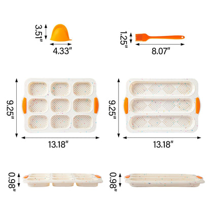 Codcaw Set of 4 Silicone Baguette Pan with Gloves Brush, Bread Mold for Baking, Non-Stick Perforated French Bread Forms Tray, Hot Dog Bun Mold, Hamburgers Bun Pan, Bread Rolls Pans for DIY Cooking - CookCave