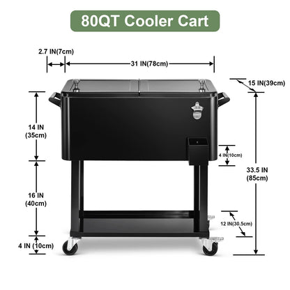 EDOSTORY 80 Quart Black Rolling Ice Chest Cooler Cart,Patio Backyard Party Drink Beverage Bar Stand Up Cooler Trolley with Ice Scoop - CookCave
