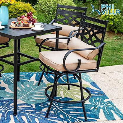PHI VILLA Outdoor Swivel Bar Stools Set of 2, Metal Tall Patio Bar Height Chairs, Strong and Heavy Duty Outdoor Counter Height Bar Stools with Cushion and Pillow, Max Load Bearing up to 300 Lbs - CookCave