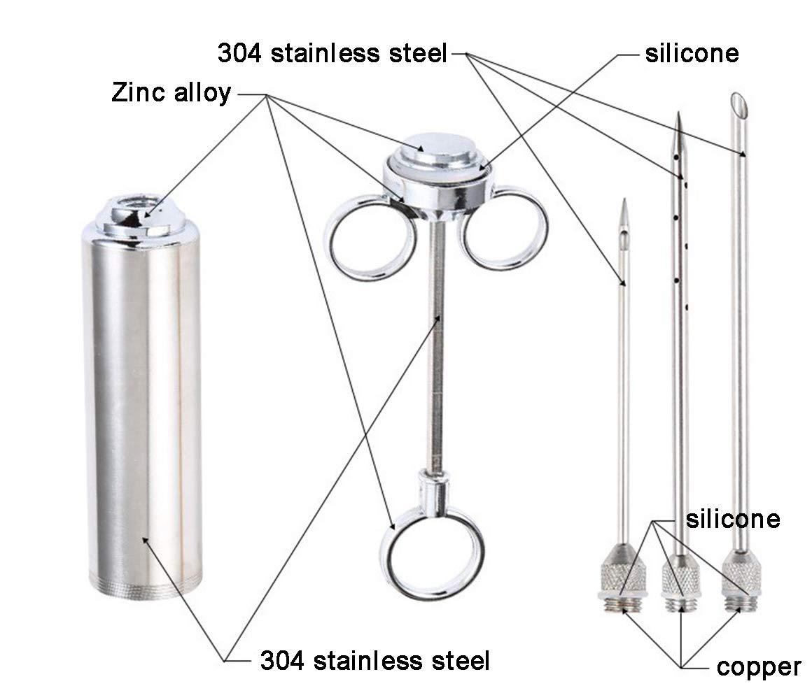 UikieGo 2oz Heavy duty 304 Stainless Steel Meat Marinade Injector Include User Manual (Paper Book) and BBQ Guide E-Book (PDF) for Smoker BBQ Grill Roast (Stoage Bag) - CookCave