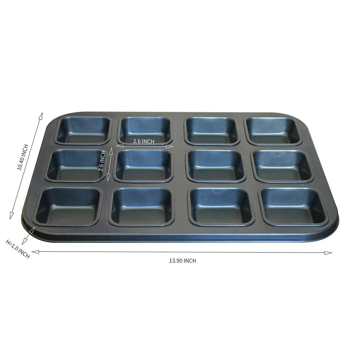 Twscvc Loaf Pan,Brownie Cake Pan, 12-Cavity Non-Stick Square Muffin Pan Blondie Bakeware, Heavy Duty Carbon Steel Pan for Oven Baking -Gray - CookCave