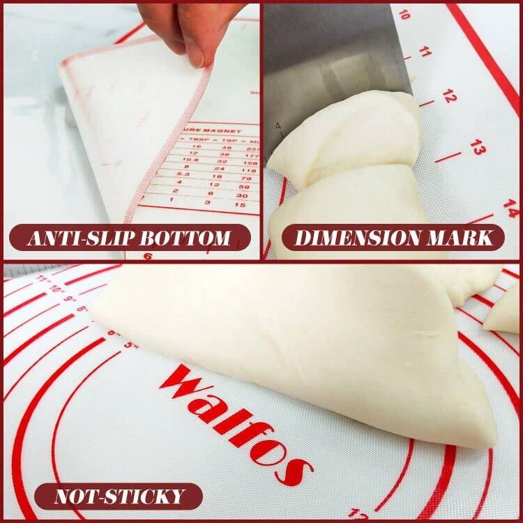 WALFOS French Rolling Pin and Silicone Baking Mat Set, Non-Stick Beech Wood Rolling Pin 15.7 Inch and Pastry Mat for Best Pie Crust, Cookie, Pasta and Pizza Dough - CookCave