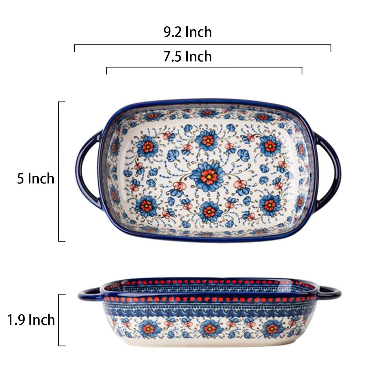 Bicuzat Blue and Orange Flower Vintage Style Ceramic Bakeware Casserole Dish Baking Pan Lasagna Pans with Handles for Oven/Cooking/Kitchen-1 PCS-22 OZ - CookCave