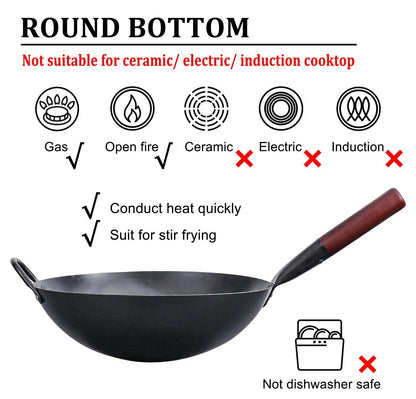 XEEYAYA Carbon Steel Wok Pan with Ring, Chinese Woks and Stir Fry Pans, 14" Large Hand Hammered Traditional Round Bottom Wok - CookCave