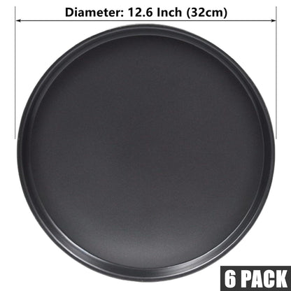RHBLME 6 Pack Round Pizza Pan, 12.6 Inch Black Pizza Pan for Oven Non Stick Pizza Pan, Reusable Pizza Oven Tray Bakeware Pizza Tray for Restaurant Kitchen, Easy to Clean & Dishwasher Safe - CookCave