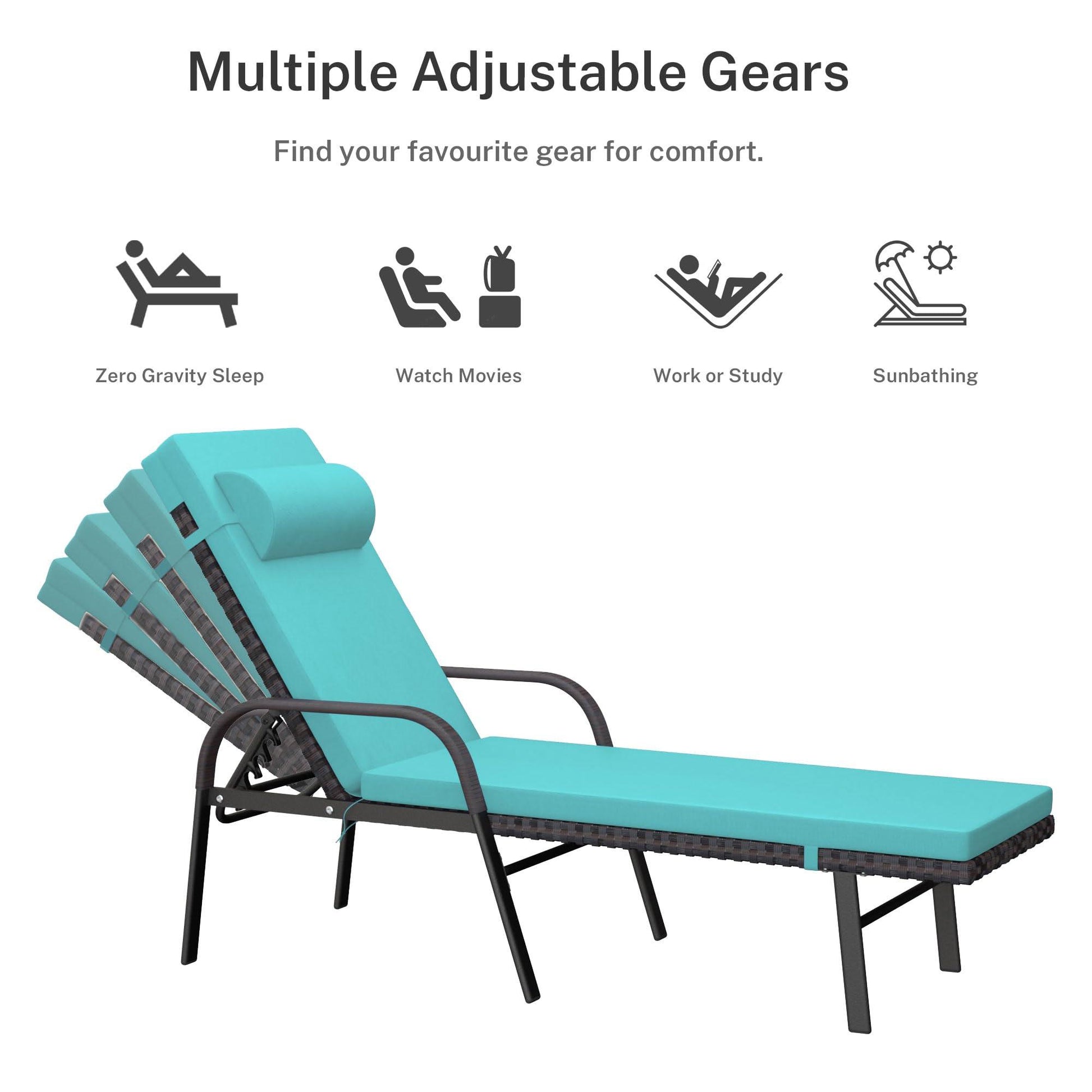 Trumbeak Lounge Chair 3 Pieces Chaise Lounge Chairs Set,Outdoor Folding Lounge Chairs with Rattan Adjustable Backrest Armrest and Folding Table for Beach Patio,GreenBlue - CookCave