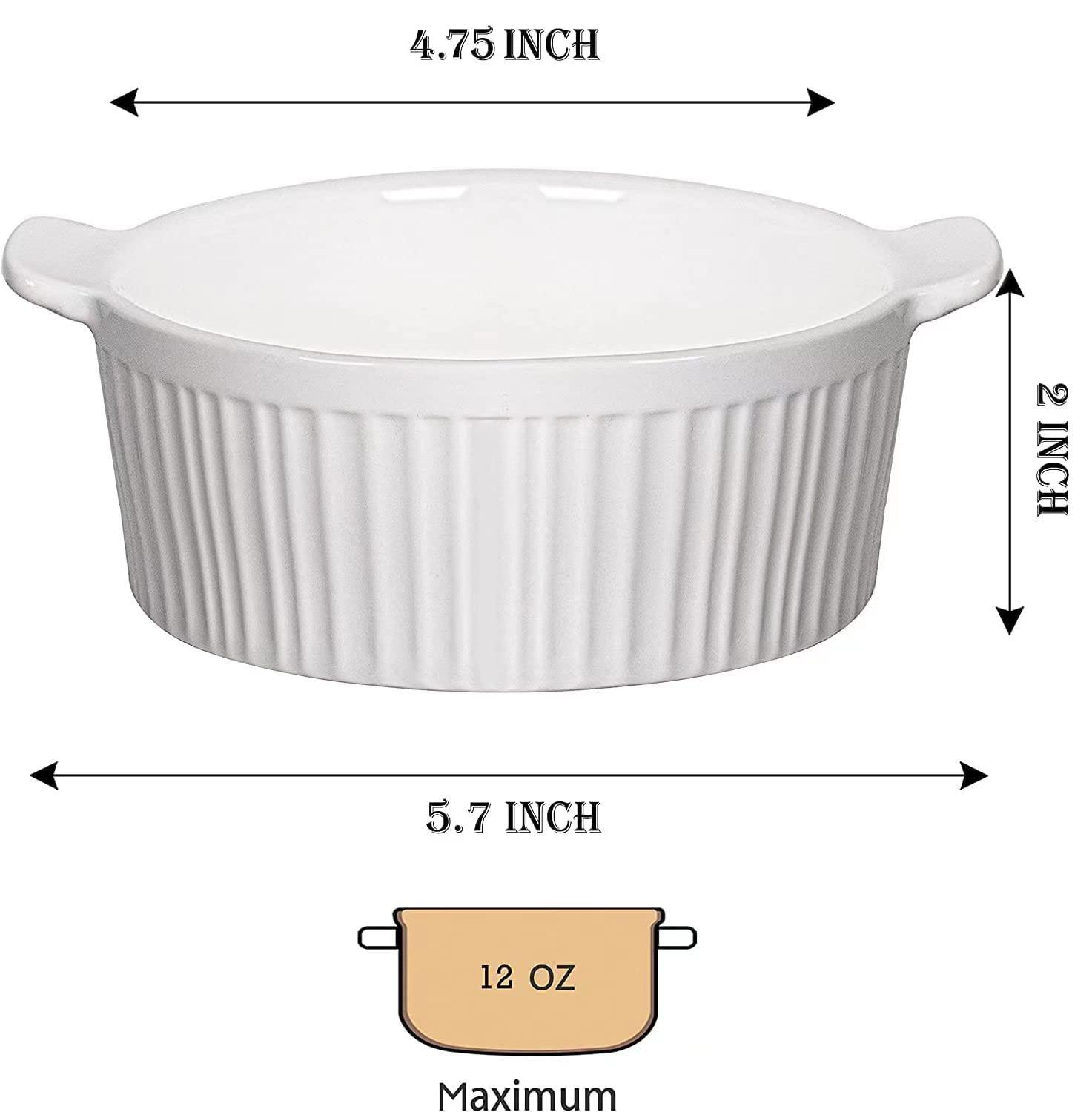 Delling Ramekins with Handle, 6 PACK Soup Bowls for French Onion Soup, Pot Pie, Lava Cakes, Creme Brulee, 12 Oz Porcelain Souffle Dish for Baking, White - CookCave