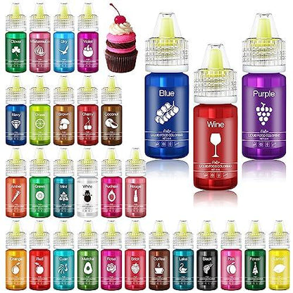 Food Coloring - 30 Vivid Colors Food Coloring Set for Baking, Cake Decorating, Cookie, Fondant, Macaron - Liquid Tasteless Food Color Dye for Airbrush, DIY Slime Making and Crafts - 0.25 fl.oz Bottles - CookCave